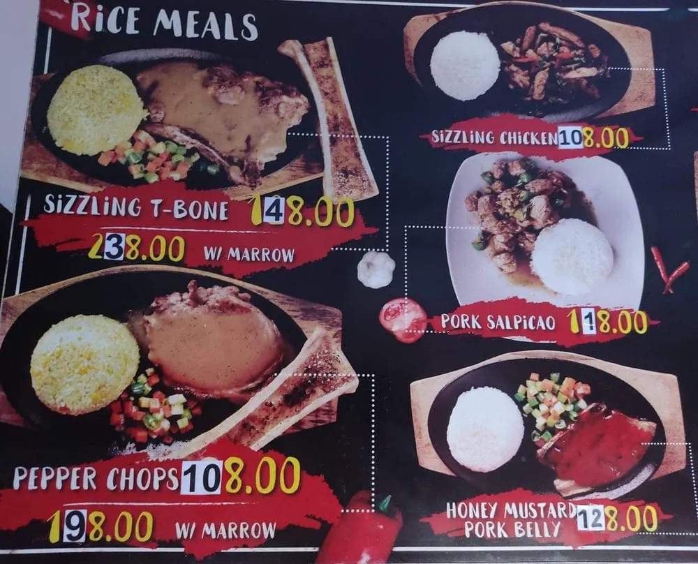 Pepper Chops rice meals menu board