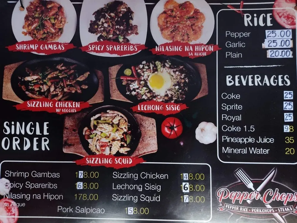 Pepper Chops single orders and drinks board