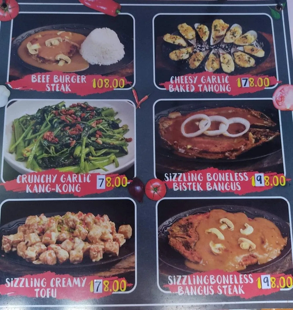 Pepper Chops sizzling plate menu board