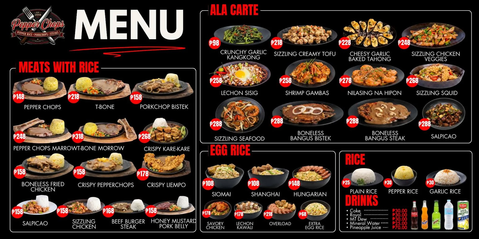 Pepper Chops menu with prices